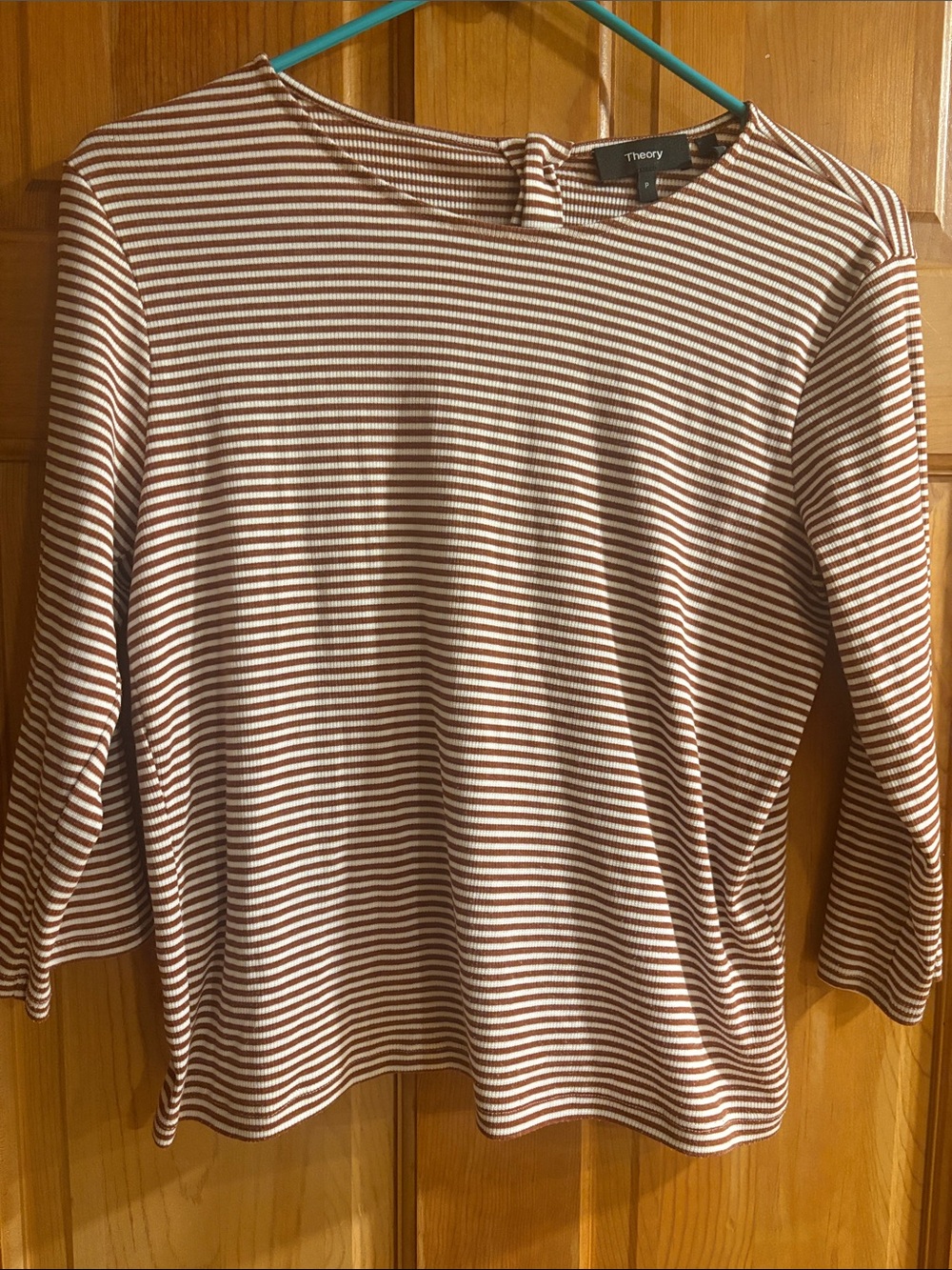 Theory Brown and White Striped Long Sleeve Tee